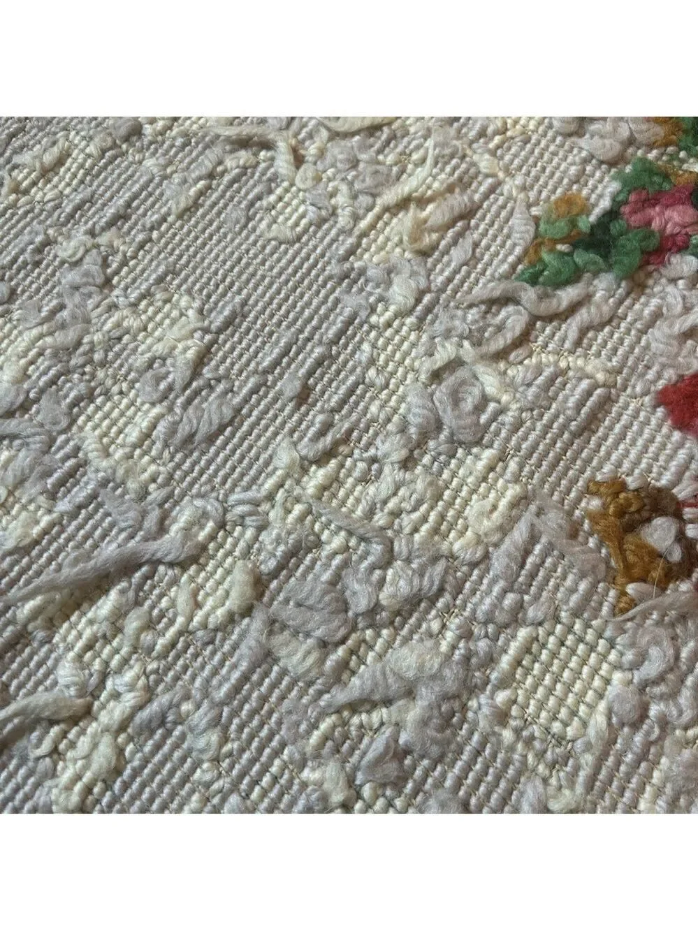 Vintage Needlepoint Tapestry Wool Floral Wall Hanging Fringe Multicolor  40x44”